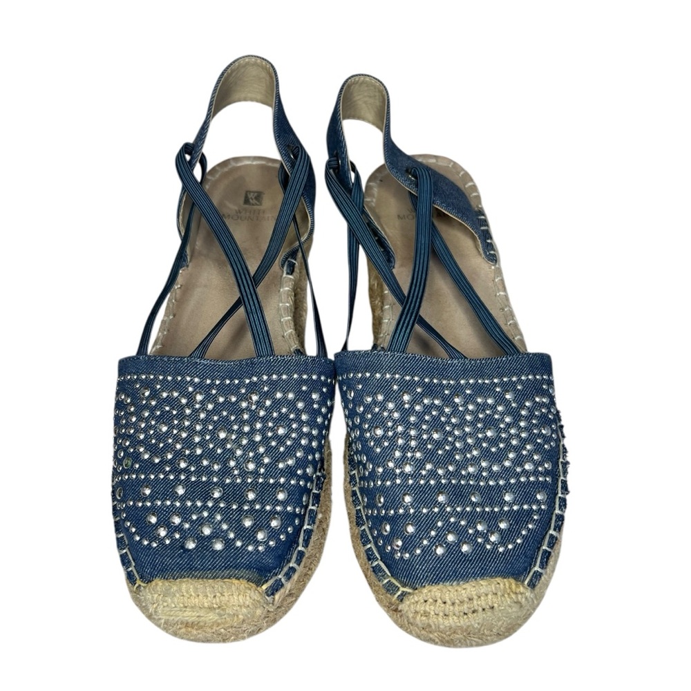Womens Sz 8.5 Blue Denim Rhinestone Espadrille Slingback Sandals